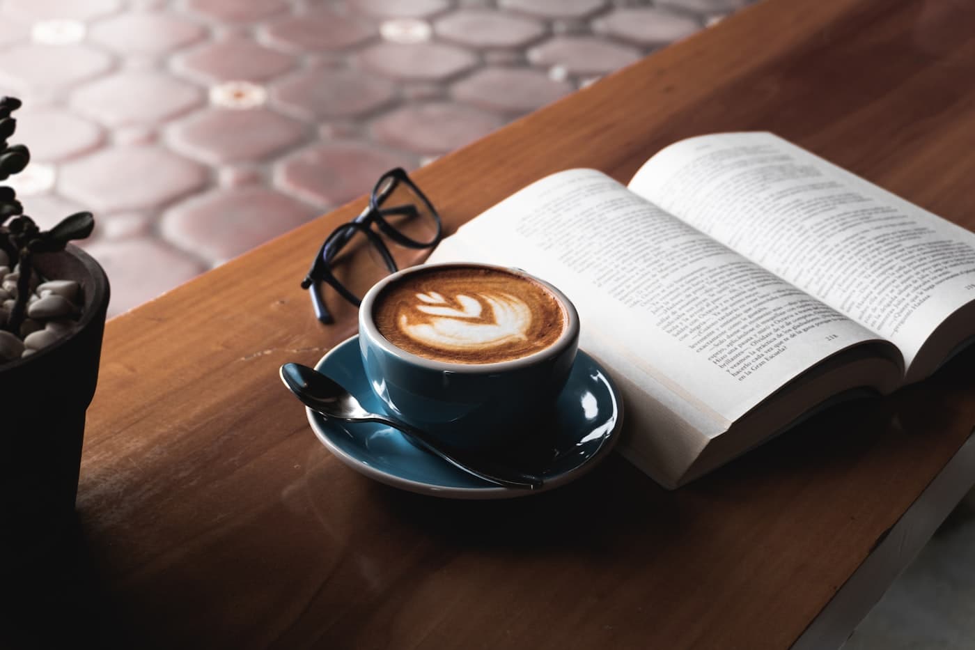 Cafe latte on a table, warm and intimate